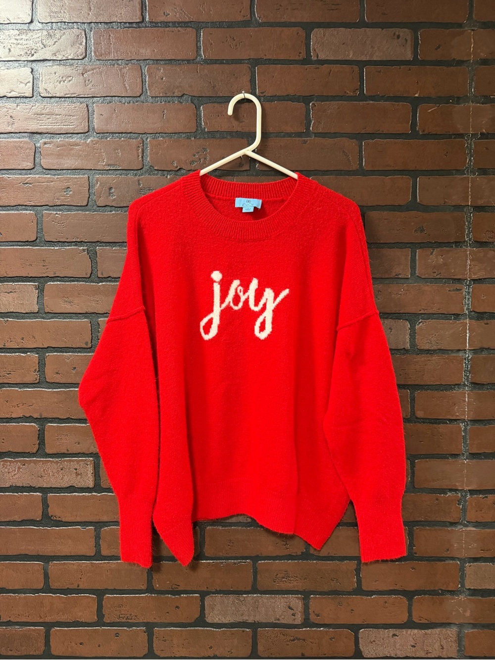 CeCe Red Crewneck Sweater with White "joy" Script